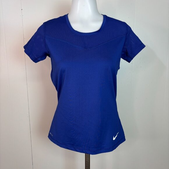 Nike Pro Top Medium Blue Mesh Dri-Fit Short Sleeve Competition Base Layer Shirt - Picture 1 of 11